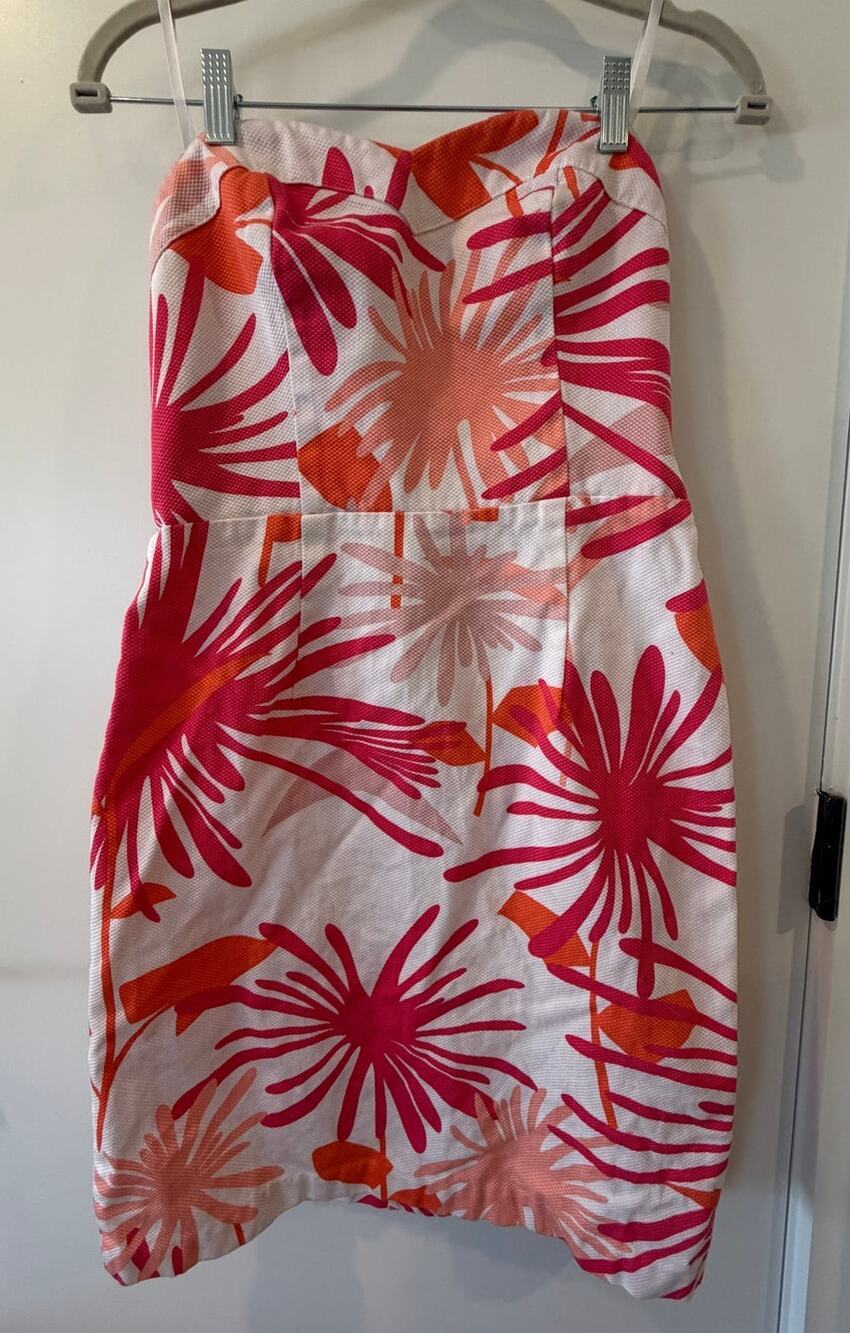 Tori Richard Honolulu Strapless Dress Vacation Summer 100% Cotton Tropical Print